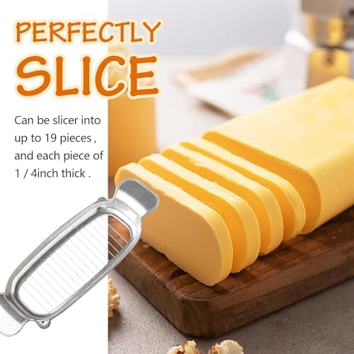 Butter & Cheese Slicer Cutter, Stainless Steel Wire Cheese Slicer, Safe for Food Contact, Multipurpose Handheld Butter Cutter for Block Cheese, Butter, Soft Fruits, and Dishwasher Safe