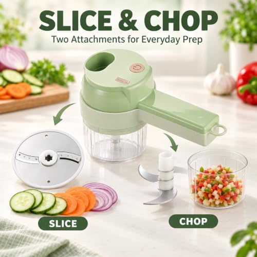 4 in 1 Handheld Electric Vegetable Cutter, Food Chopper with Container (Green) - Image 2