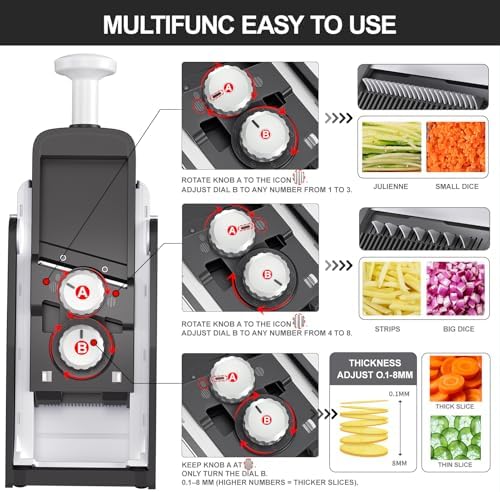 QYKIC Mandoline Slicer for Kitchen, Adjustable 0.1-8mm (S4 Gray) - Image 4