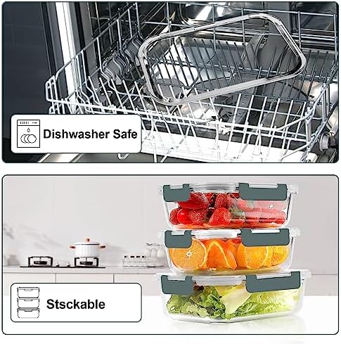 10 PACK Glass Meal Prep Containers Set with Lids, Grey