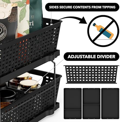 2 Tier Pull-Out Sliding Drawer Under Sink Storage, Black