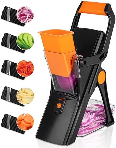 EMSON Safe Mandoline Slicer for Kitchen, All in 1 Potato Slicer Vegetable Slicer Food Slicer Vegetable Cutter, Mandolin Slicer for Veggies and More with 5 Blades and Storage Container by EMSON