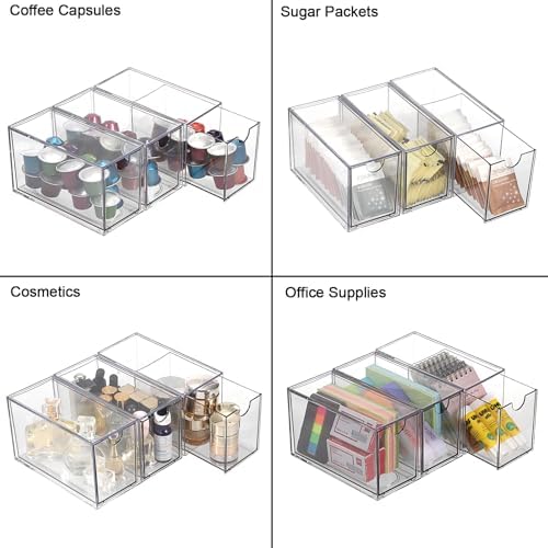 3 Drawers Tea Bag Organizer, Clear Acrylic Stackable Tea Bag Storage Holder for Kitchen Pantry, Coffee Pod Snack Storage for Countertop Cabinet