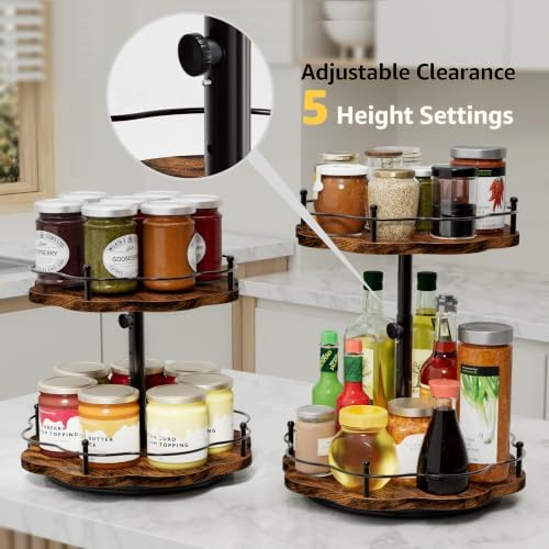 2 Tier Lazy Susan Organizer Wooden Spice Turntable Holder for Cabinet,Table