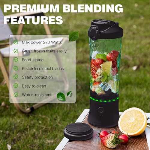 Portable Blender, Shakes and Smoothies 20 Oz Electric Protein Shaker Bottle, USB-C Rechargeable, Mini Small Cordless Blender Cup Kitchen Travel Gym.