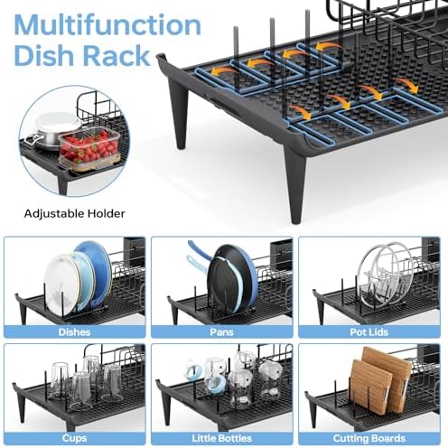Large Expandable Dish Drying Rack for Kitchen Counter, Black