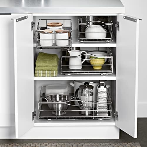 simplehuman 9-Inch Pull-Out Cabinet Organizer, Under Cabinet Sliding Drawer for Kitchen Bathroom, Heavy-Gauge Steel Frame, Removable Drip Guard, Ball-Bearing Tracks, Grey Plastic