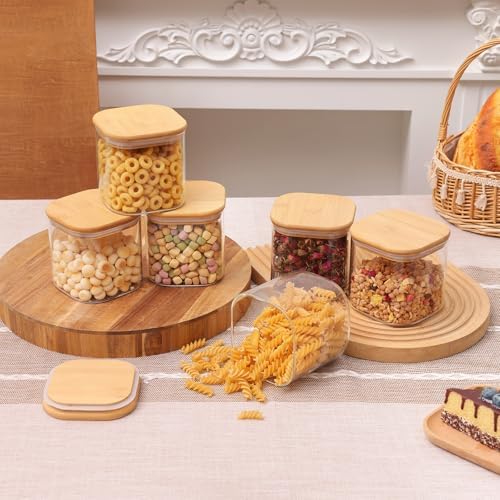 6pcs Glass Food Storage Containers with Bamboo Lids, 0.6qt Glass Jars