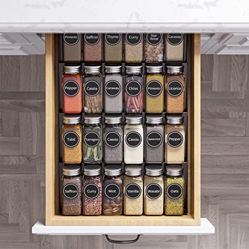 24 Pcs Spice Jars with Labels, Empty 4oz Glass Spice Bottles, Minimalist Farmhouse Spice Labels Stickers with Funnel, Seasoning Containers for Spice Rack, Cabinet and Drawer