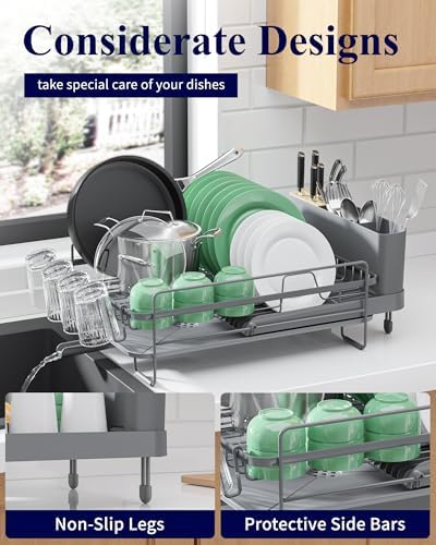 Extendable Large Dish Drying Rack, 18.2"-25.7" L x 12.9" W, Grey