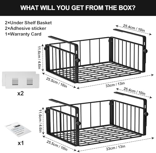 2Pack Under Shelf Storage Basket Organizer, Black
