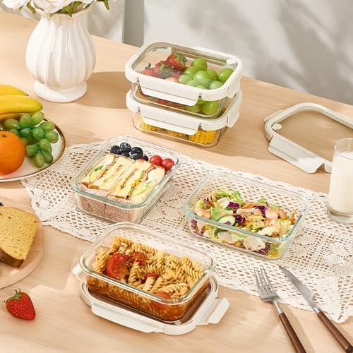 5 Pack Glass Food Storage Containers with Glass Lids & Air Vent