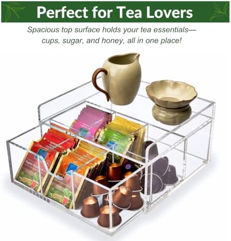 Heavy-Duty Acrylic Tea Station with 6-Compartment Drawer Organizer