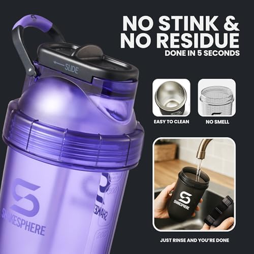 SHAKESPHERE Protein Shaker Bottle with Straw 13.5oz BPA-Free Tritan, Purple - Image 7