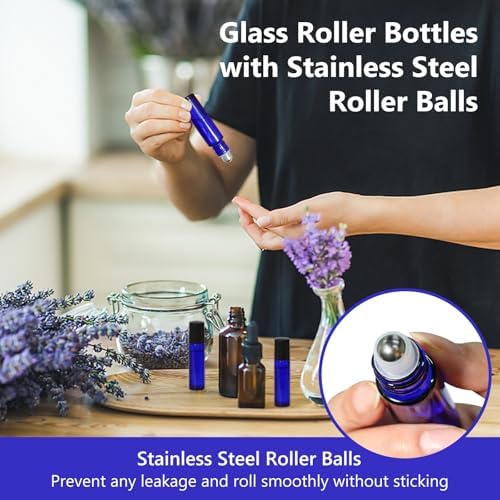 KEYWING 10ml Blue Glass Roller Rottles for Essential Oils, 54 Pack - Image 5