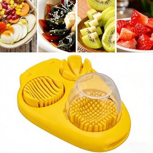 Egg Slicers with 3-Slice Modes Hard-Boiled Egg Cutter – Stainless Steel Blades,ABS Container with Lid for Kitchen,Salad & Sandwich Prep(Yellow) - Image 3