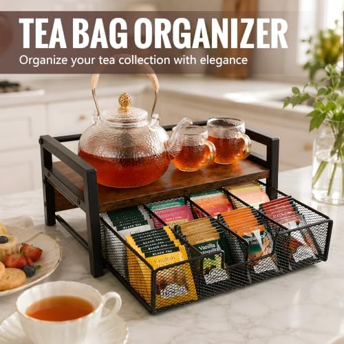 Tea Bag Organizer for Counter, 8 Compartments