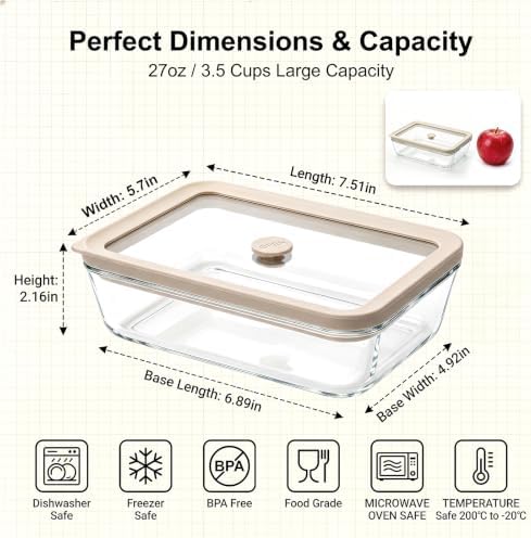4 Pack 27 oz Glass Food Storage Containers with Airtight Lids