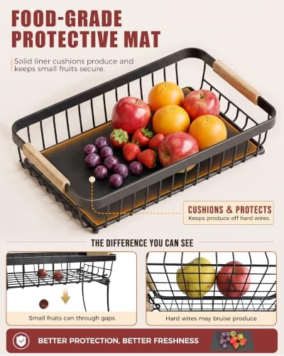 2-Tier Fruit Basket with Banana Hangers, Detachable Metal Bowl