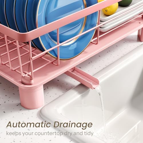 Dish Drying Rack for Small Kitchen Counter, 11" W x 15" L, Pink