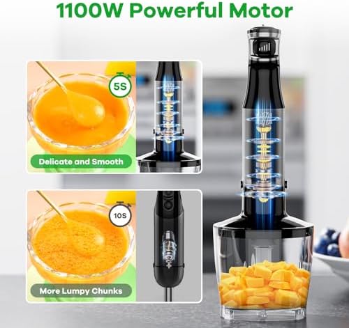 Immersion Blender Handheld Corded, 1100W 5 in 1 Hand Blender Set