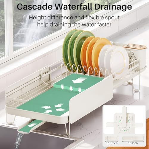 Large Dish Drying Rack for Kitchen Counter, Expandable, White