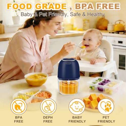 Electric Mini Food Chopper with 2 Plastic Bowls(1Cup&1.5Cup), Blue - Image 6