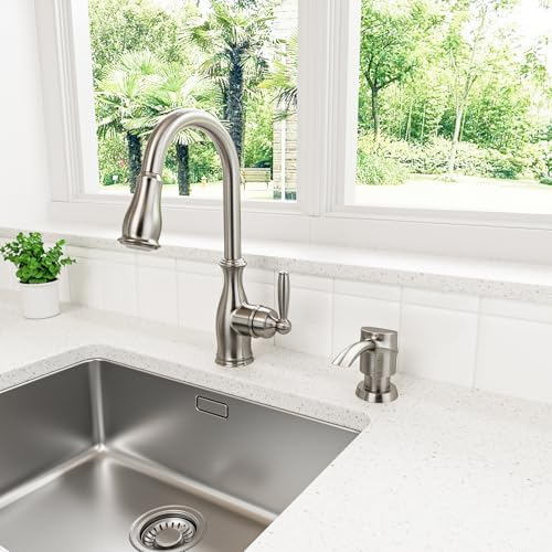 Soap Dispenser for Kitchen Sink Brushed Nickel， Built-in Dispenser, ABS Dispenser Pump with 47”Extension Tube, No More Messy Refills(No Bottle)