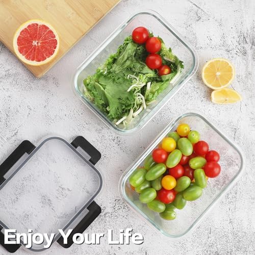10-Pack Glass Meal Prep Containers, 36 oz/14 oz, Locking Lid Set