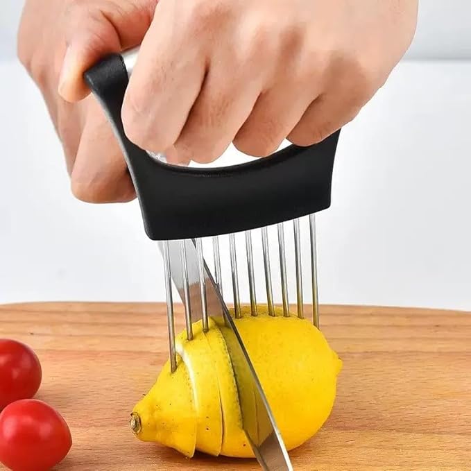 Large Onion Holder for Slicing, Stainless Steel Onion Slice Holder Lemon Slicer Cutter for Slicing, Food Slicer Vegetable Chopper Cutter Assistant Tool forSlicing Meat Lemon Potato Tomato (10Pin-1Pcs)