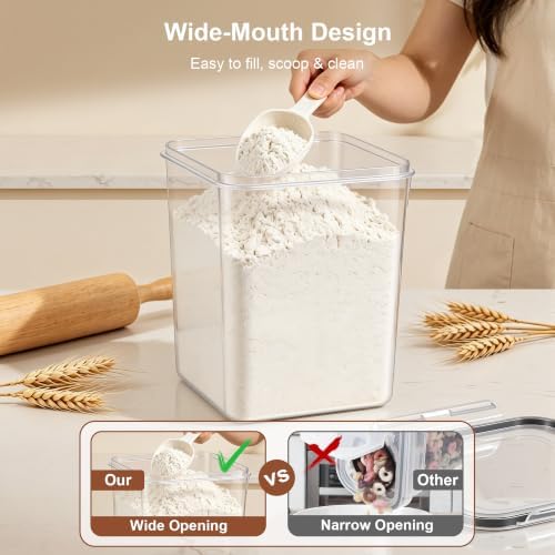 Airtight Flour Sugar Containers with Lids: 4 Pack for Pantry Food Storage