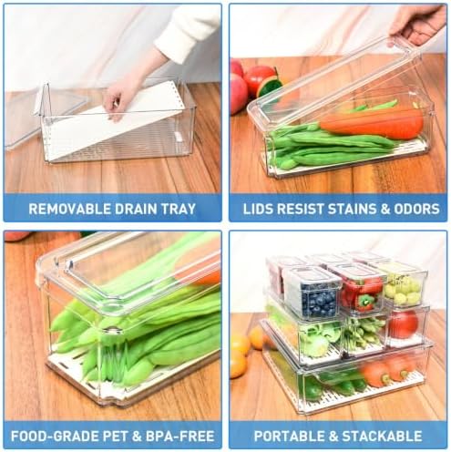 10 Pack Clear Fridge Organizers and Storage with Lids - Stackable