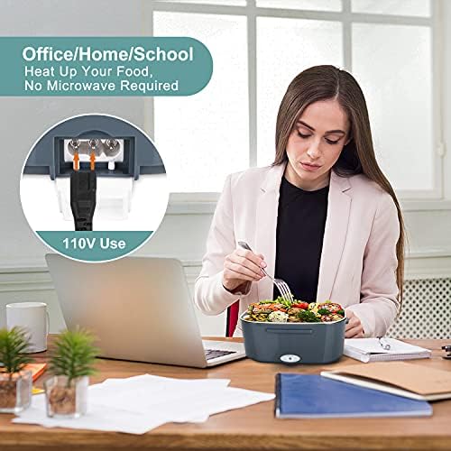 Electric Lunch Box Food Heater, 3 in 1 Ultra Quick Heated Lunch Boxes for Adults, 12V/24V/110V Portable Food Warmer for Car/Truck/Office With Fork Spoon and Insulated Carry Bag, White Elephant Gifts