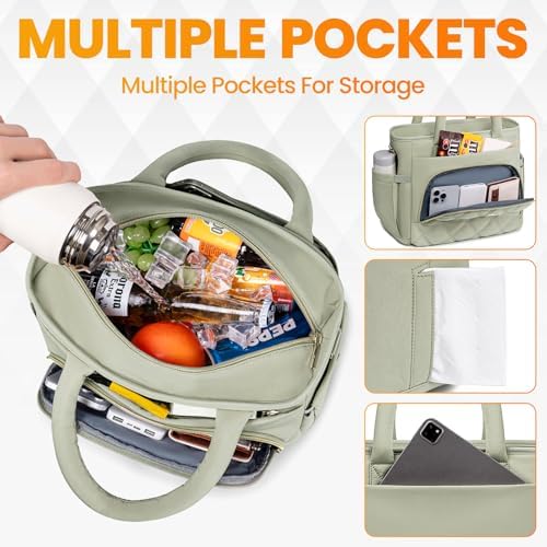 Lunch Bag Women, Adult Insulated Lunch Box, Leakproof Lunch Cooler Bag, Reusable Large Lunch Cooler for Work, Picnic, Travel (Green)