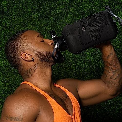 2.2L Half Gallon Water Bottle with Storage Sleeve and Removable Straw – BPA Free Large Reusable Drink Container with Handle - Big Sports Jug, 2.2 Liter (74 Ounce), Jet Black