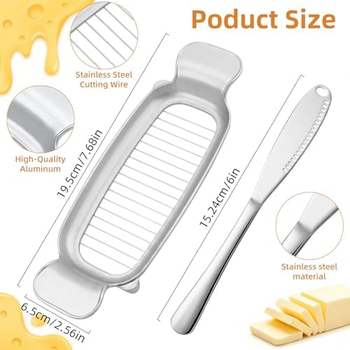 Butter & Cheese Slice Cutter - Stainless Steel Multipurpose Butter and Cheese Cutter Slicer for Evenly Slicing Butter Blocks, Cheeses, Eggs, Non-Stick，Compact & Portable for Home, BBQ, Camping - Image 2