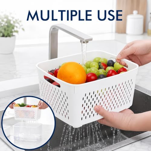 4 Pcs Large Fruit Storage Containers for Fridge Food Storage with Colanders