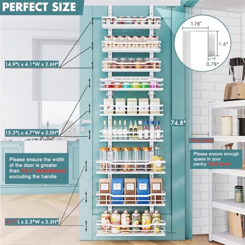 Over The Door Pantry Organizer，9-Tier Over The Door Organizer with Adjustable Basket，Metal Hanging Pantry Organizers and Storage for Kitchen, Back of Door Seasoning Rack