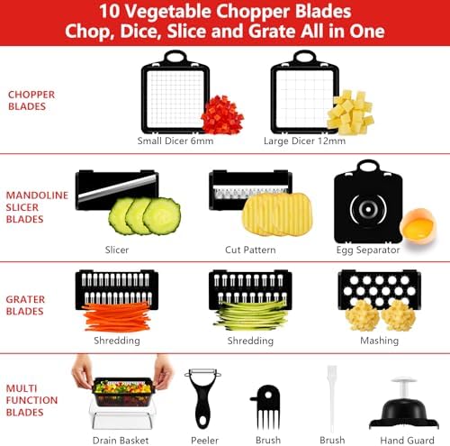 Professional Compact Vegetable Chopper, Veggie Chopper, Chopper Vegetable Cutter, Veggie Chopper with Container, Mandoline Slicer Dicer 9 Inserts