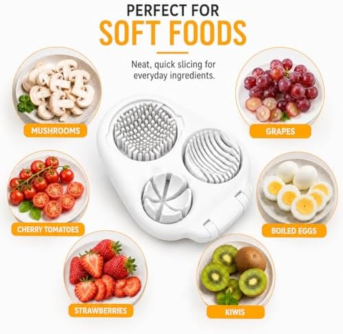 3-in-1 Egg Slicer with 2 Cleaning Brushes, Hard Boiled Egg Cutter, 3 Cutting Modes & Steel Blades – Eggs, Cherry Tomatoes, Strawberries, Kiwi – Perfect for Salads, Breakfast & Family Meals – White - Image 5