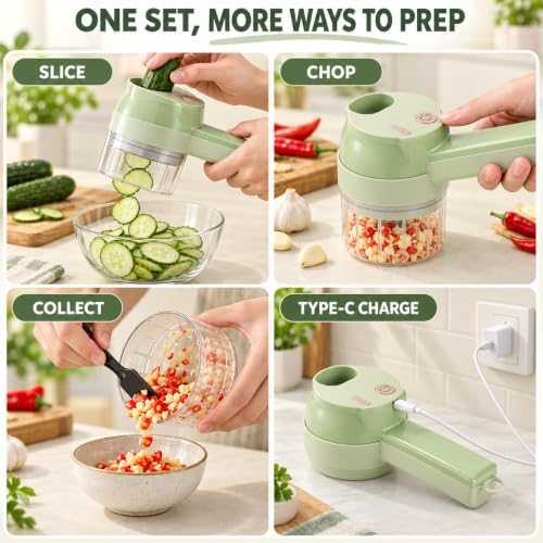4 in 1 Handheld Electric Vegetable Cutter, Food Chopper with Container (Green) - Image 3