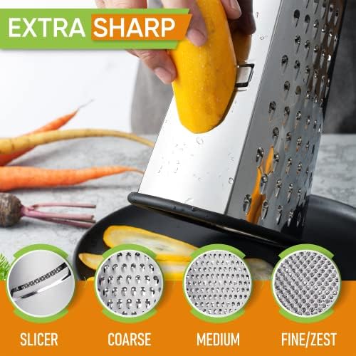 Professional Box Grater, Large & Premium Handheld Zester, Black - 2 Product Bundle