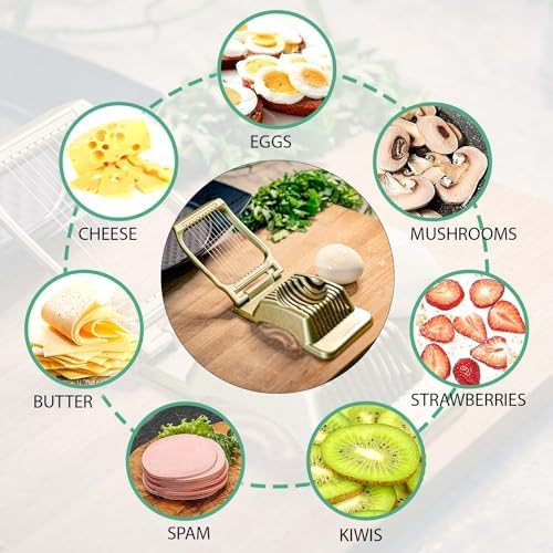 Zoe's Kitchen Good Grip Egg Slicer for Hard Boiled Eggs Heavy Duty Professional Large Aluminum Egg Slicer with Stainless Steel Wires Kitchen Aid Egg, Strawberry Slicer Hard Boiled Egg Cutter (Golden) - Image 4