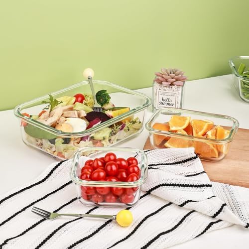 8 Pack Glass Food Storage Containers with Lids, Meal Prep Containers, Airtight Bento Boxes with Leak Proof Locking for Microwave, Oven, Freezer and Dishwasher, BPA Free