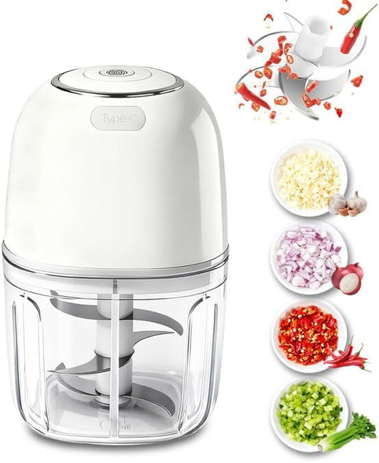 Joyzan Electric Garlic Chopper, 350ML Mini Portable Food Processor Veggie Grinder Small Onion Mincer Cordless Blender Masher USB Rechargeable Cutter 6 Blades Chili Fruit Vegetable Ginger Nuts Spices