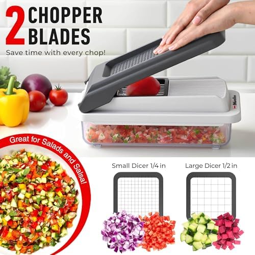 Vegetable Chopper Mandoline Slicer, Food, Cook's Tool, Veggie Chopper Onion Vegetable Cutter with Container, Dicer, Kitchen Gadgets & Essentials, White Sand/Grey