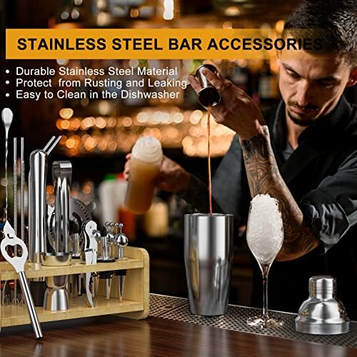 30pcs Mixology Bartender Kit with Stand, 25oz Bar Set Cocktail Shaker Set, Professional Bartending Kit Home Bar Tools Set Bar Accessories