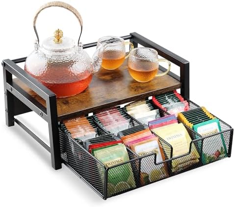 Tea Bag Organizer for Countertop with 8-Slot Drawer