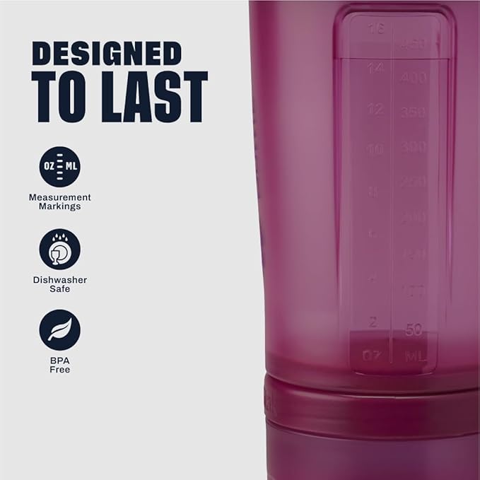 BlenderBottle Shaker Bottle with Pill Organizer and Storage for Protein Powder, Classic V2 ProStak System, 22-Ounce, Plum