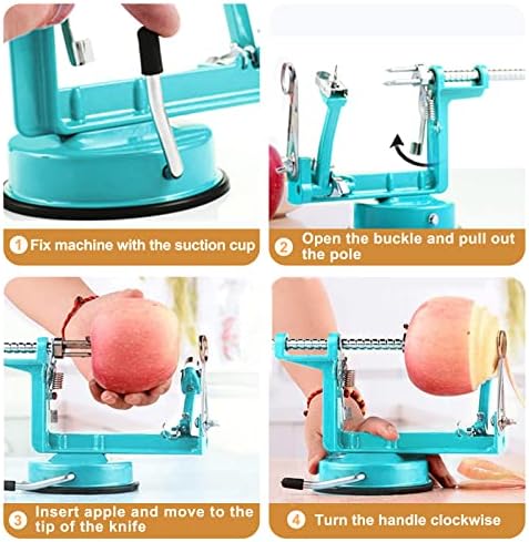 Apple Peeler Slicer Corer with Stainless Steel Blades and Powerful Suction Base for Apples Pears Potatoes(Blue)
